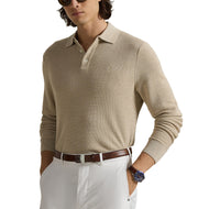 RLX Ralph Lauren Performance Polo-Collar Golf Sweater - Ecru Tan Heather