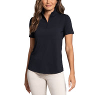 IBKUL Women's Solid Short Sleeve Zip Mock Neck Shirt - Black