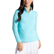 IBKUL Women's Solid Long Sleeve Zip Mock Neck Shirt - Seafoam