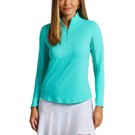 IBKUL Women's Solid Long Sleeve Zip Mock Neck Shirt - Jade