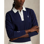 RLX Ralph Lauren Women's Performance Polo Collar Sweater - Navy/White