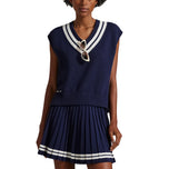 RLX Ralph Lauren Women's Cotton V Neck Sleeveless Sweater Vest - Refined Navy/Ceramic White