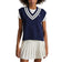 RLX Ralph Lauren Women's Cotton V Neck Sweater - Refined Navy/Ceramic White