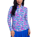 IBKUL Women&#39;s Allana Long Sleeve Zip Mock Neck Shirt - Candy Pink Multi