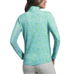 IBKUL Women's Josie Long Sleeve Zip Mock Neck Shirt - Turquoise/Lime