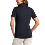 IBKUL Women's Solid Short Sleeve Zip Mock Neck Shirt - Black