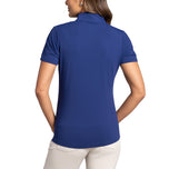 IBKUL Women's Solid Short Sleeve Zip Mock Neck Shirt - Navy