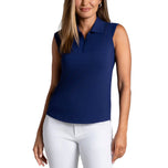 IBKUL Women's Solid Sleeveless Zip Golf Polo Shirt - Navy