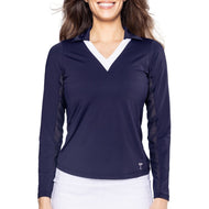 Golftini Women's Say Yes Long Sleeve Golf Polo Shirt - Navy/White
