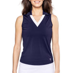 Golftini Women's Say Yes Sleeveless Golf Polo Shirt - Navy/White