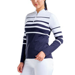 Nivo Women's Lolita UV Long Sleeve Mock Neck Golf Shirt - White/Navy