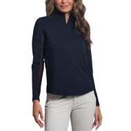 IBKUL Women's Solid Long Sleeve Zip Mock Neck Shirt - Black