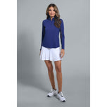 IBKUL Women's Solid Long Sleeve Zip Mock Neck Shirt - Navy