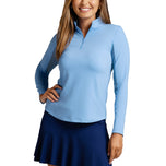 IBKUL Women's Solid Long Sleeve Zip Mock Neck Shirt - Peri