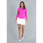 IBKUL Women's Solid Long Sleeve Zip Mock Neck Shirt - Hot Pink