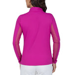 IBKUL Women's Solid Long Sleeve Zip Mock Neck Shirt - Raspberry