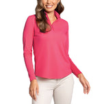 IBKUL Women's Solid Long Sleeve Zip Mock Neck Shirt - Watermelon
