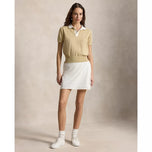 RLX Ralph Lauren 女式 2/48 棉混纺短袖针织高尔夫 Polo 衫 - 沙丘棕褐色/白色飞溅
